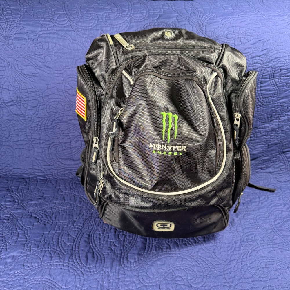 OGIO Monster Energy Backpack Black Laptop Bag Motocross American Flag Patch